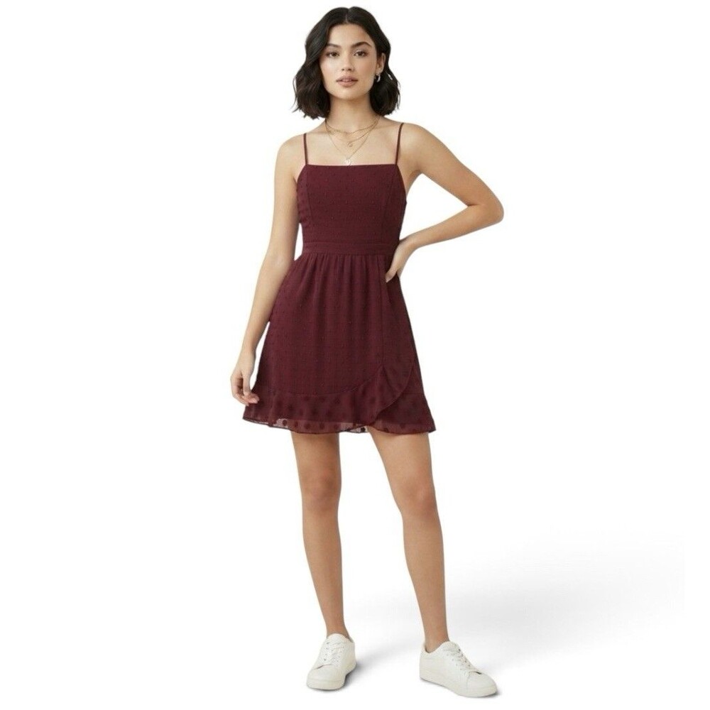 NWT Emerald Sundae Burgundy Swiss Dot Sleeveless Mini Dress Juniors Size Small S